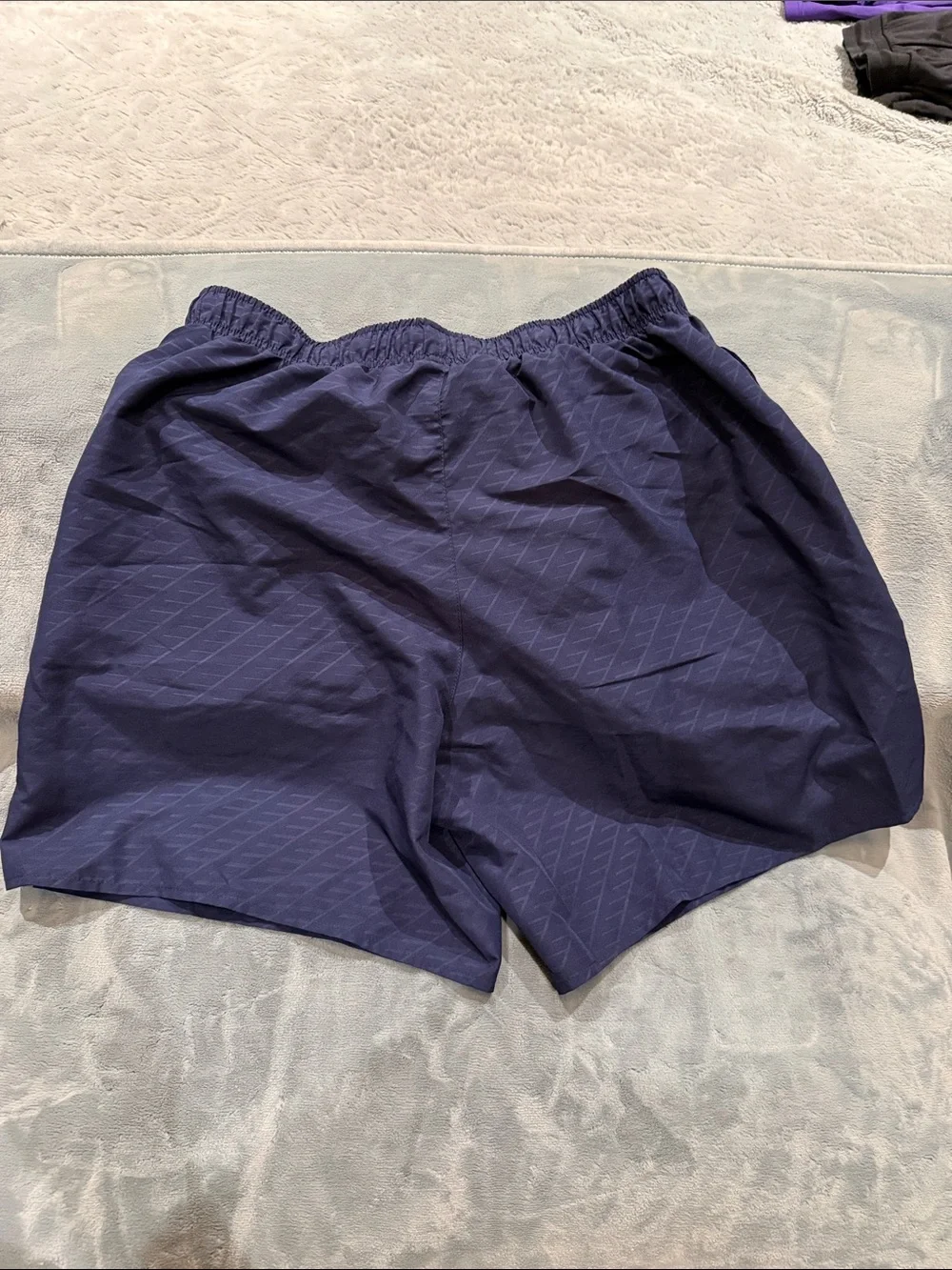 Nike Navy Athletic Shorts with Green Swoosh and Teal Drawcord